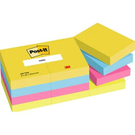 Post-It 653TFEN Carré Multicolore 100 feuilles Auto-adhésif