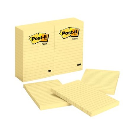 Post-It Notes, 4 in x 6 in, Canary Yellow, Lined, 12 Pads/Pack Jaune 100 feuilles Auto-adhésif