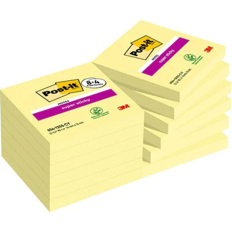 3M 654-SSCY-P8 4 Post-it Carré Jaune 90 feuilles Auto-adhésif