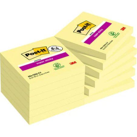 3M 654-SSCY-P8 4 Post-it Carré Jaune 90 feuilles Auto-adhésif