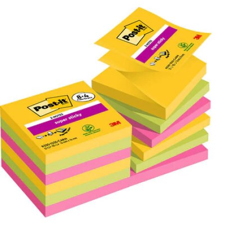 Post-It R330-SSCARN-P8 4 Carré Bleu, Vert, Orange, Rose, Jaune 90 feuilles Auto-adhésif