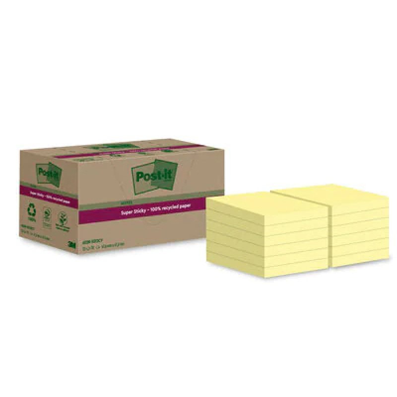 Post-it Super Sticky Recycling Notes, 47,6 x 47,6 mm, jaune