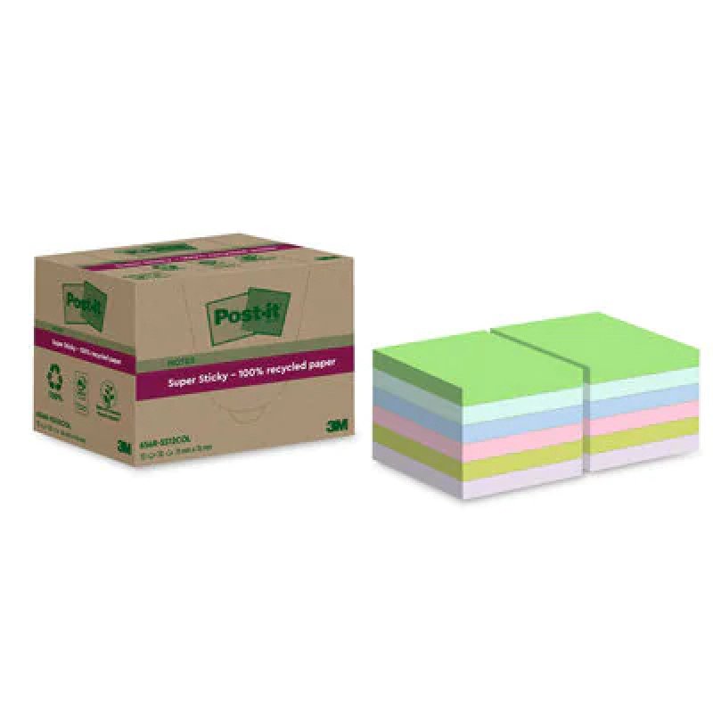 Post-it Super Sticky Recycling Notes, 76 x 76 mm, coloré