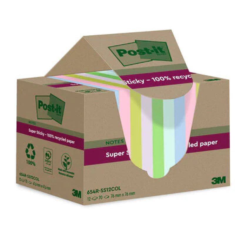 Post-it Super Sticky Recycling Notes, 76 x 76 mm, coloré