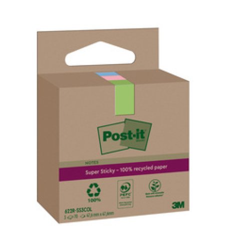 Post-it Super Sticky Recycling Notes, 76 x 76 mm, coloré