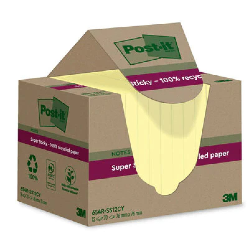 Post-it Super Sticky Recycling Notes, 76 x 76 mm, jaune