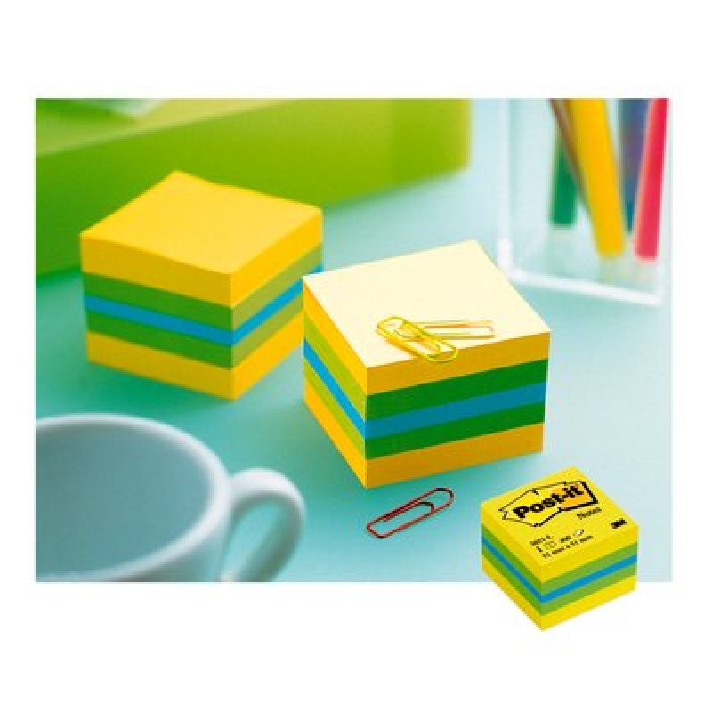 3M 2051L Post-it Carré Bleu, Vert, Turquoise, Jaune 400 feuilles Auto-adhésif