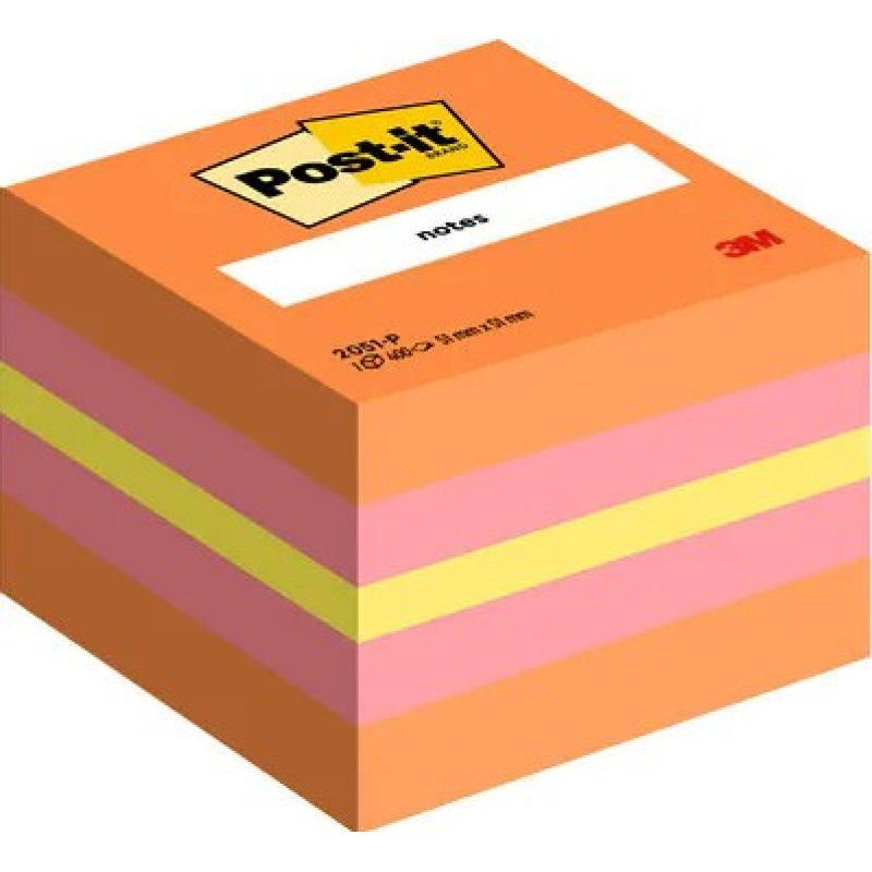 Post-It 2051-P Carré Orange, Rose, Jaune 400 feuilles Auto-adhésif