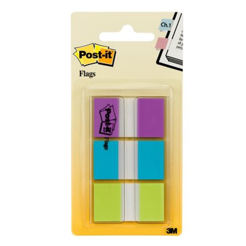 Post-It Flags, Purple, Blue, Green, 1 in Wide, 60/On-the-Go Dispenser self adhesive flags 60 sheets