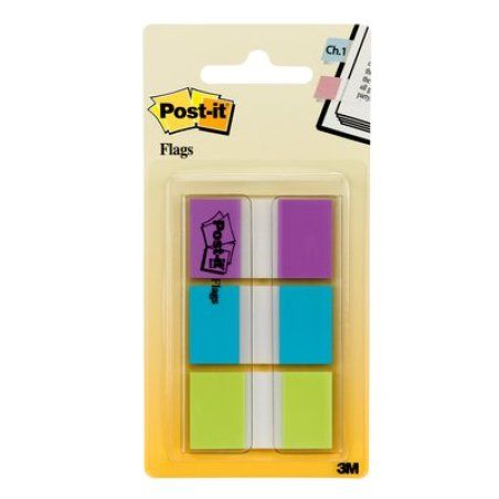 Post-It Flags, Purple, Blue, Green, 1 in Wide, 60/On-the-Go Dispenser drapeau auto-adhésif 60 feuilles