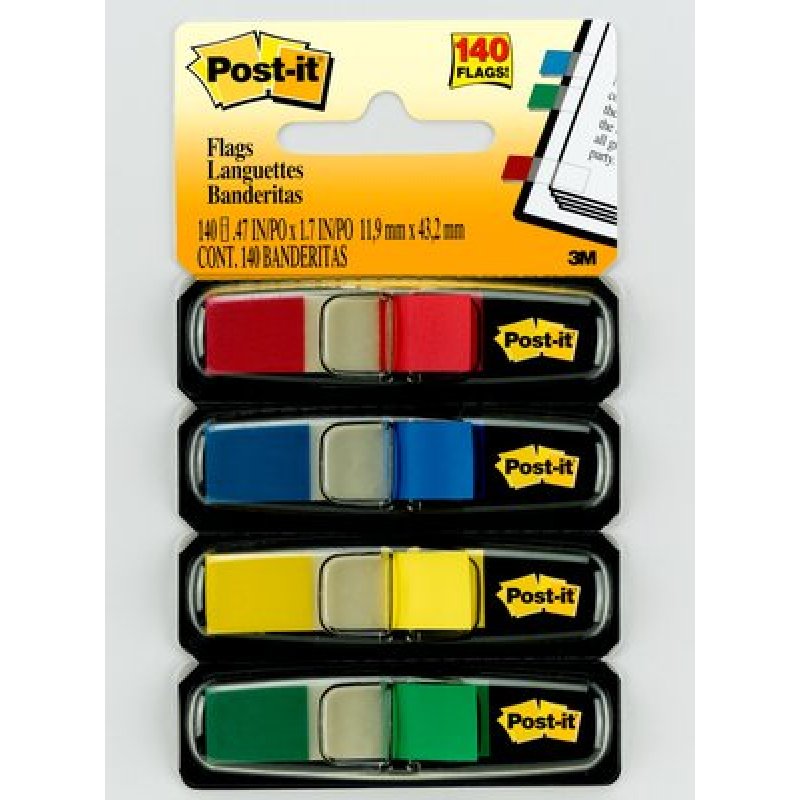 Post-It Flags, Primary Colors, 1/2 in Wide, 35/Dispenser, 4 Dispensers/Pack self adhesive flags 35 sheets