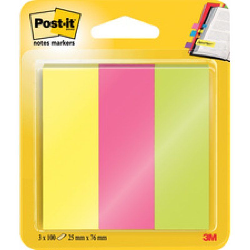 Post-it Marque-pages en papier, 20 x 38 mm, en couleurs fluo