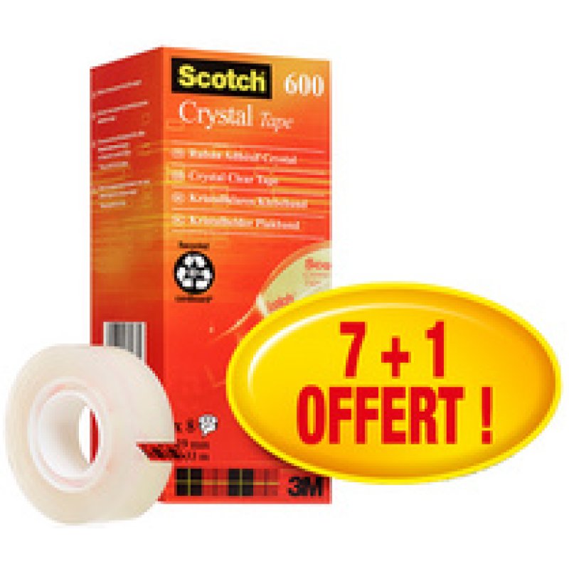 Scotch Ruban adhésif Crystal Clear 600, 19 mm x 66 m, carton