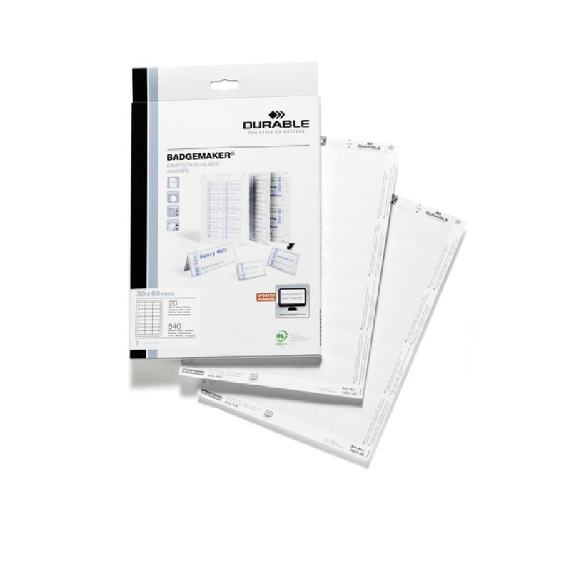 DURABLE Planche d'impression pour badges, 30 x 60 mm, blanc