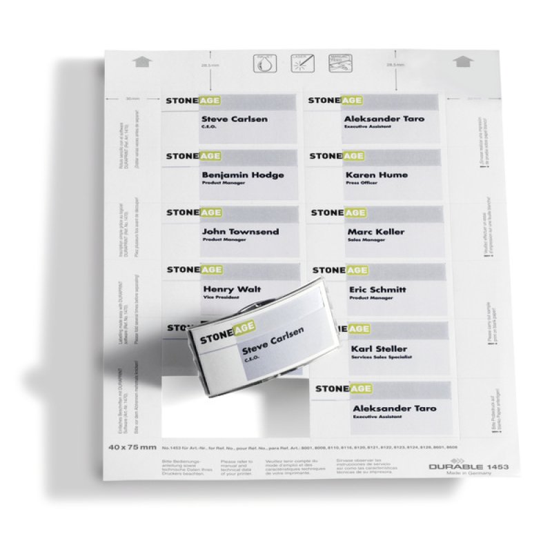 DURABLE Planche d'impression pour badges, 75 x 40 mm, blanc