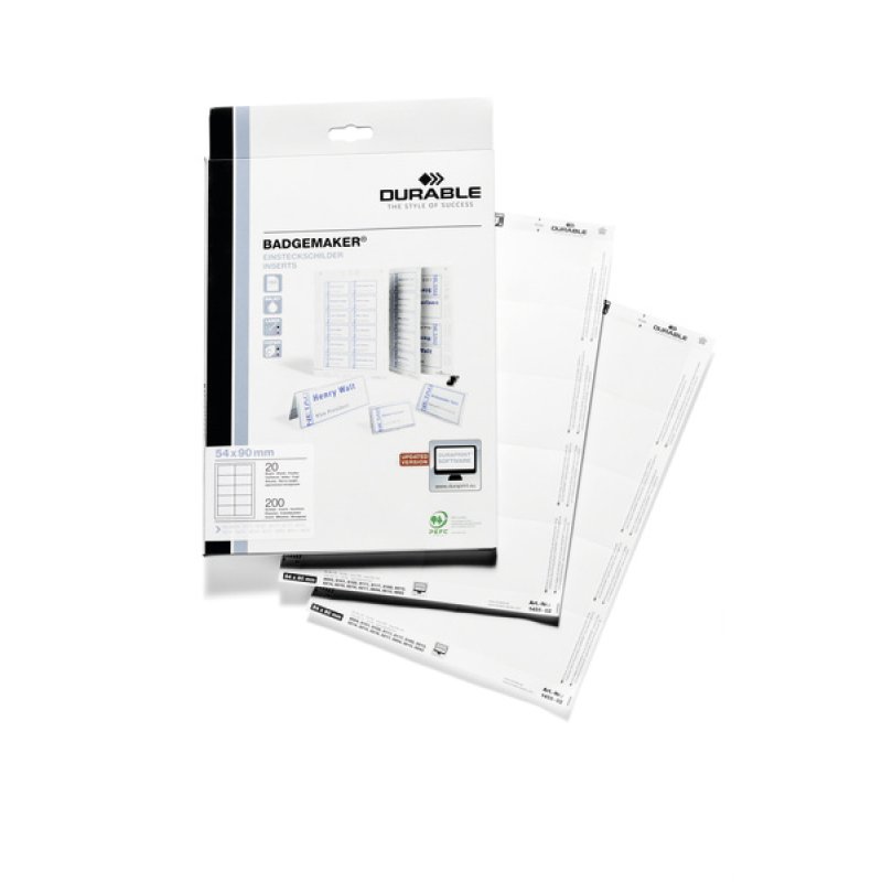 DURABLE Planche d'impression pour badges, 90 x 54 mm, blanc