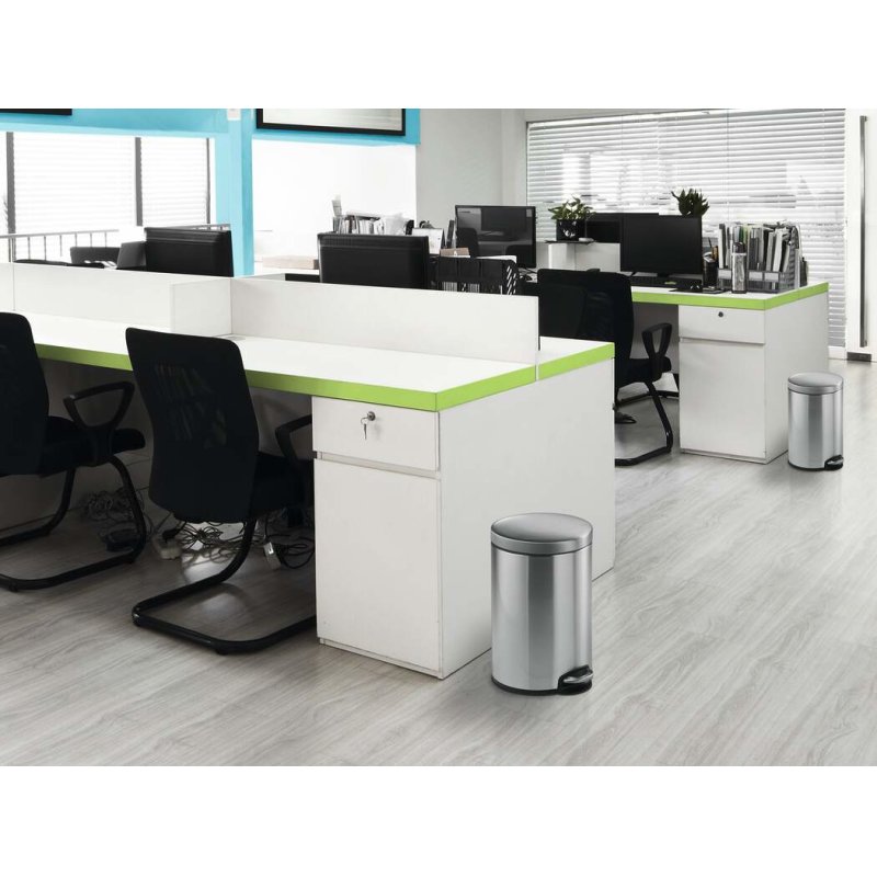 DURABLE Poubelle à pédale en acier inox., rond, 12 l, argent