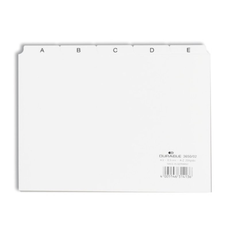 Durable 365002 intercalaire de classement Onglet avec index alphabétique PVC Blanc