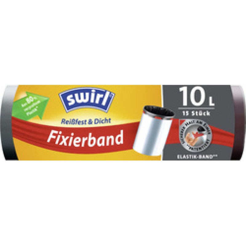 swirl Sac poubelle, avec bande de fixation, 10 litres, noir