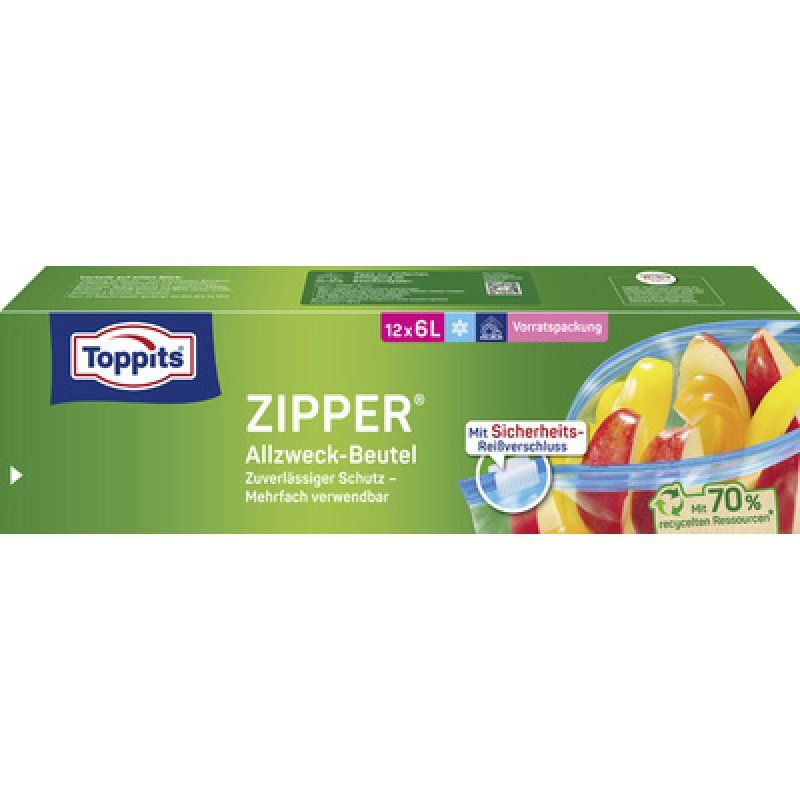 TOPPITS Sachet multi-usage avec zip, 12 x 6 litres