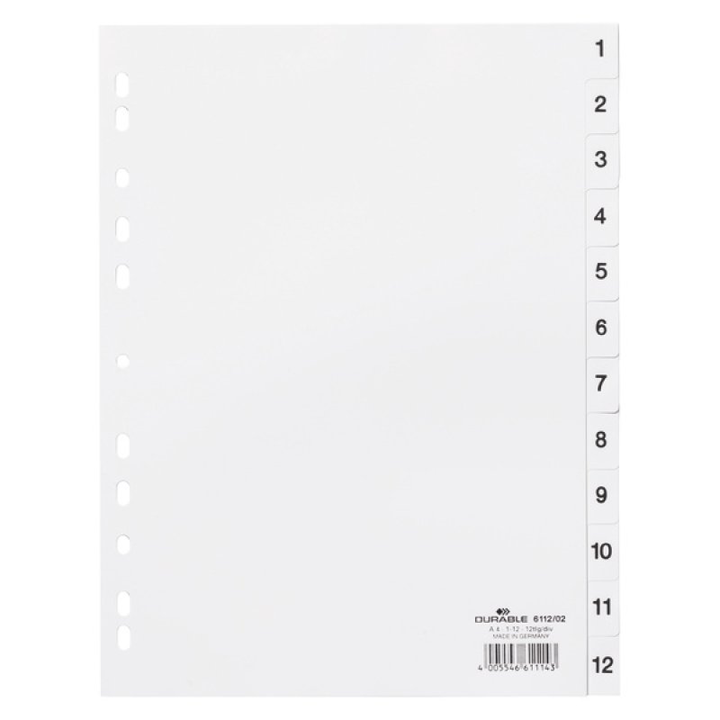 DURABLE Intercalaires en plastique, numérique, A4,12 touches