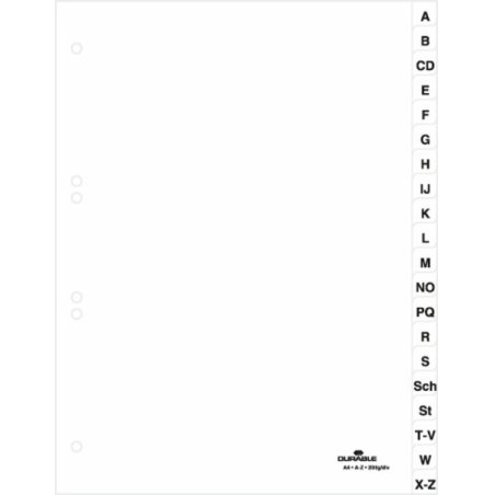 DURABLE Kunststoff-Register, A-Z, A4, 20-teilig, weiß