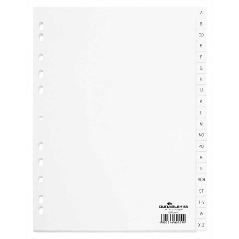 DURABLE Kunststoff-Register, A-Z, A4, PP, 20-teilig, weiß