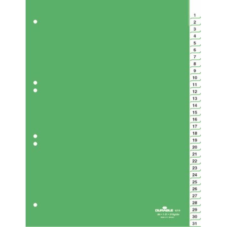 Durable Index sets with pre-inserted printed inserts 1-31