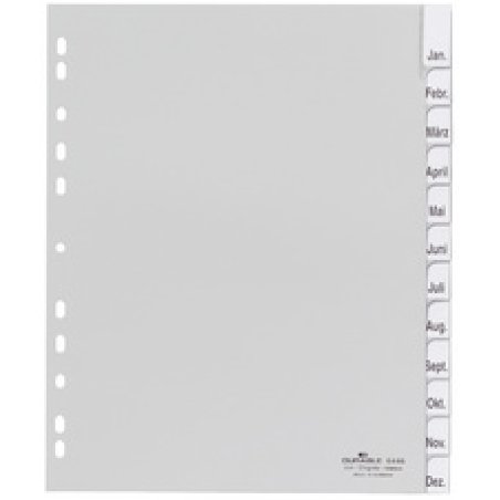 DURABLE Intercalaires mensuels plastique, A4,12 pièces,blanc