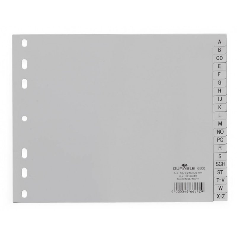 Durable 6500 Alphabetic tab index Polypropylene (PP) Grey