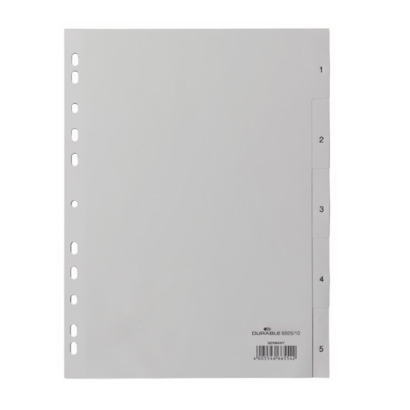 Durable 650510 intercalaire de classement Onglet avec index numérique Polypropylène (PP) Gris
