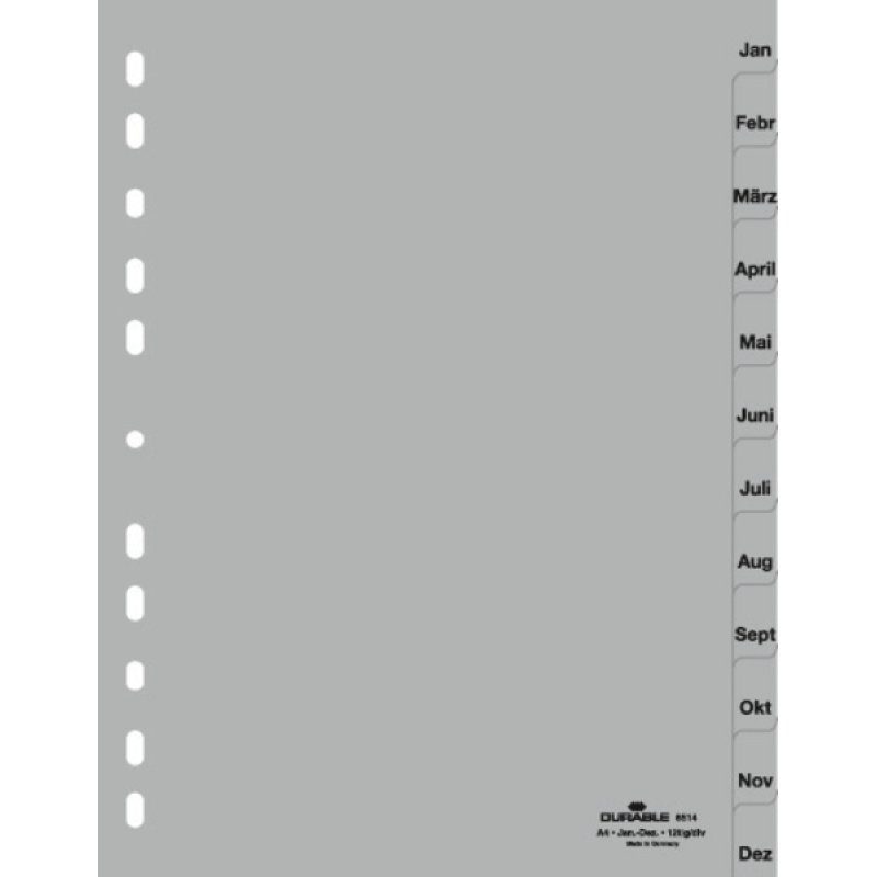Durable 6514 Onglet avec index mensuel Polypropylène (PP) Gris