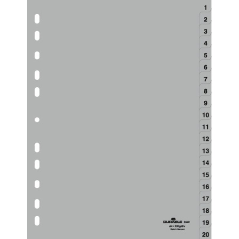 Durable 6522-10 Onglet avec index numérique Polypropylène (PP) Gris
