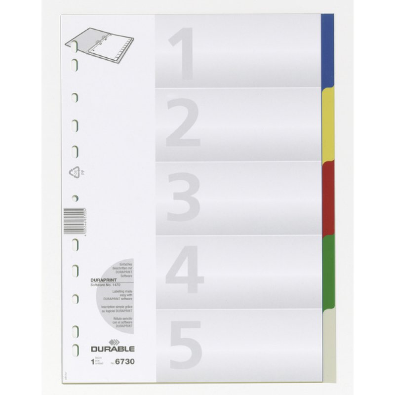 Durable Indexes with Printed and 5 Coloured Tabs