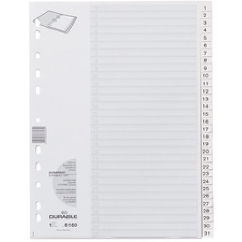 DURABLE Intercalaires en plastique, numérique, A4,12 touches