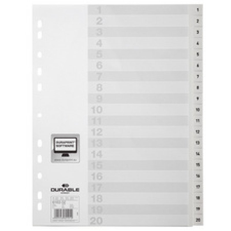 DURABLE Intercalaires en plastique, numérique, A4,12 touches