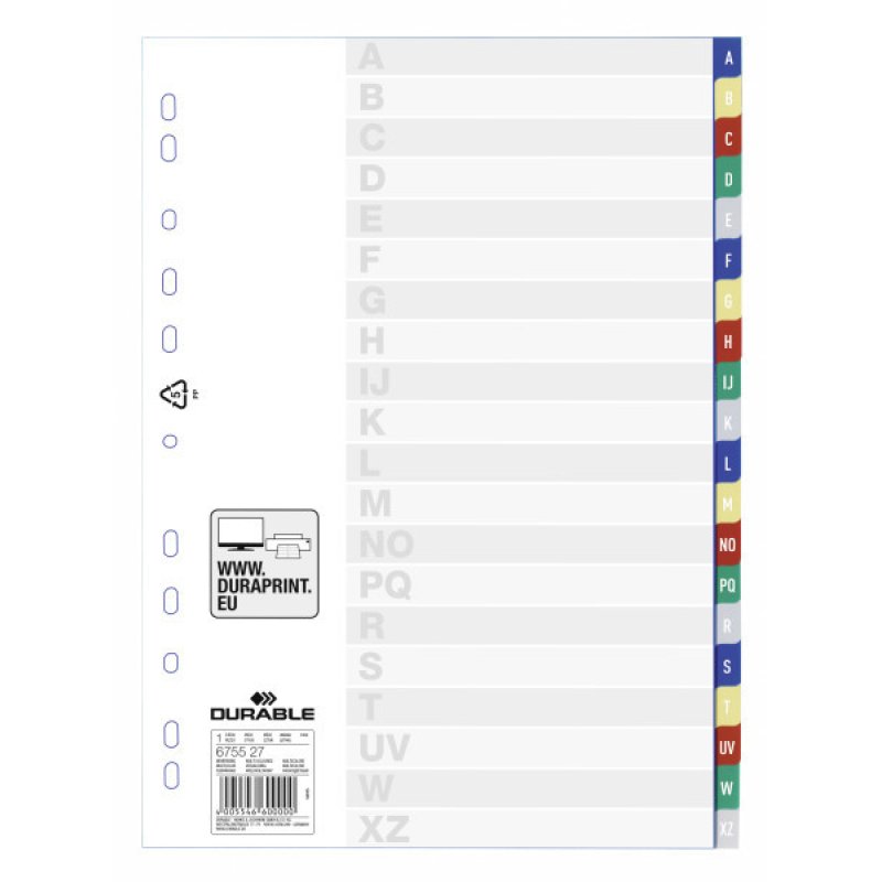 Durable 675527 tab index Alphabetic tab index Multicolour