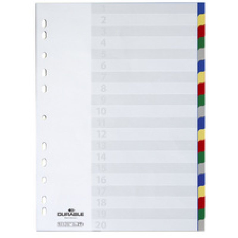 DURABLE Intercalaires en plastique, A4, PP, 20 touches