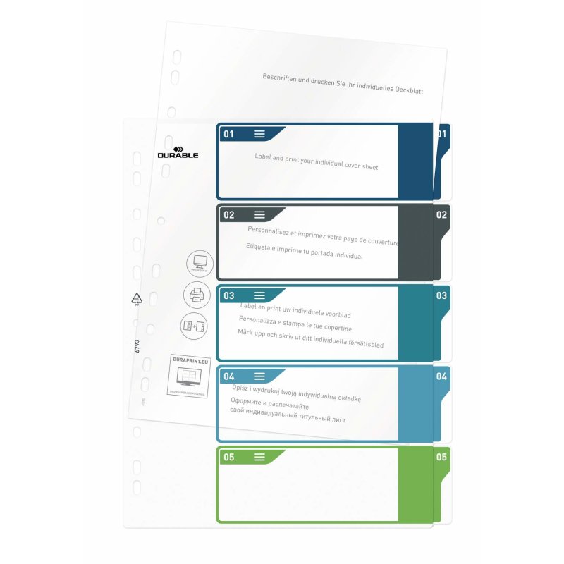 DURABLE Intercalaire en plastique, numérique, A4 , 5 touches