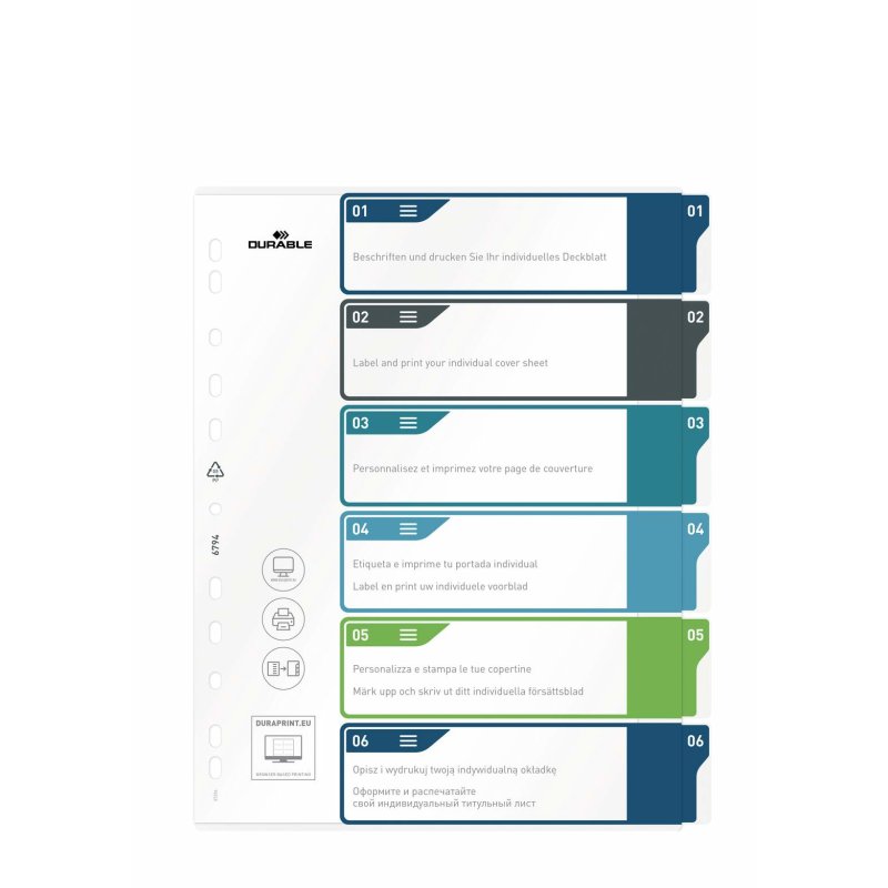 Durable 679427 tab index Blank tab index Polypropylene (PP) Multicolour