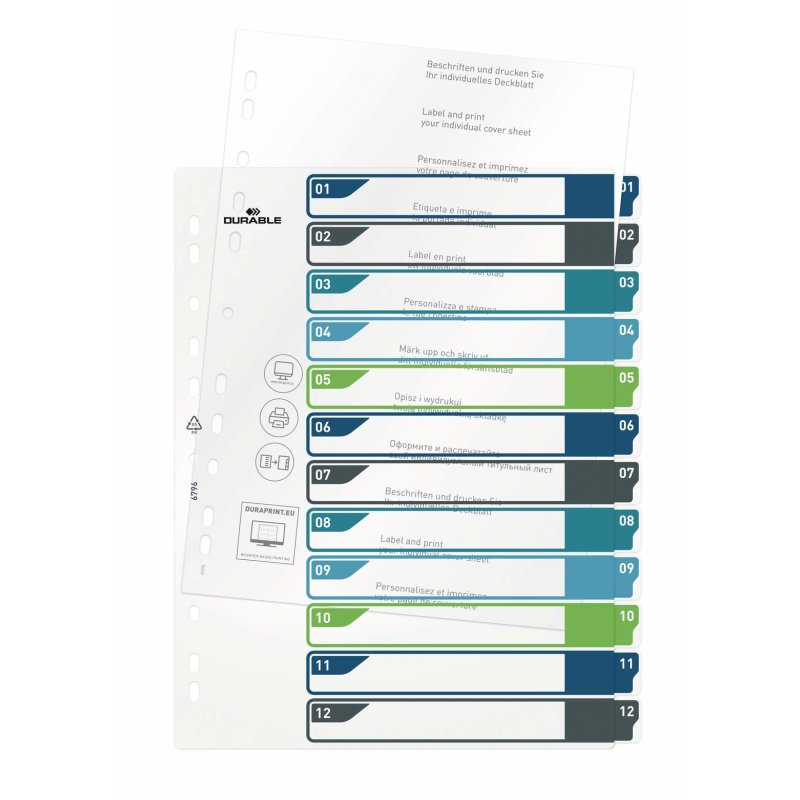 Durable 679627 intercalaire de classement Onglet avec index vierge Polypropylène (PP) Multicolore