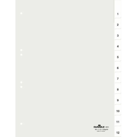 DURABLE Intercalaires en plastique, A4, 12 touches, trans.
