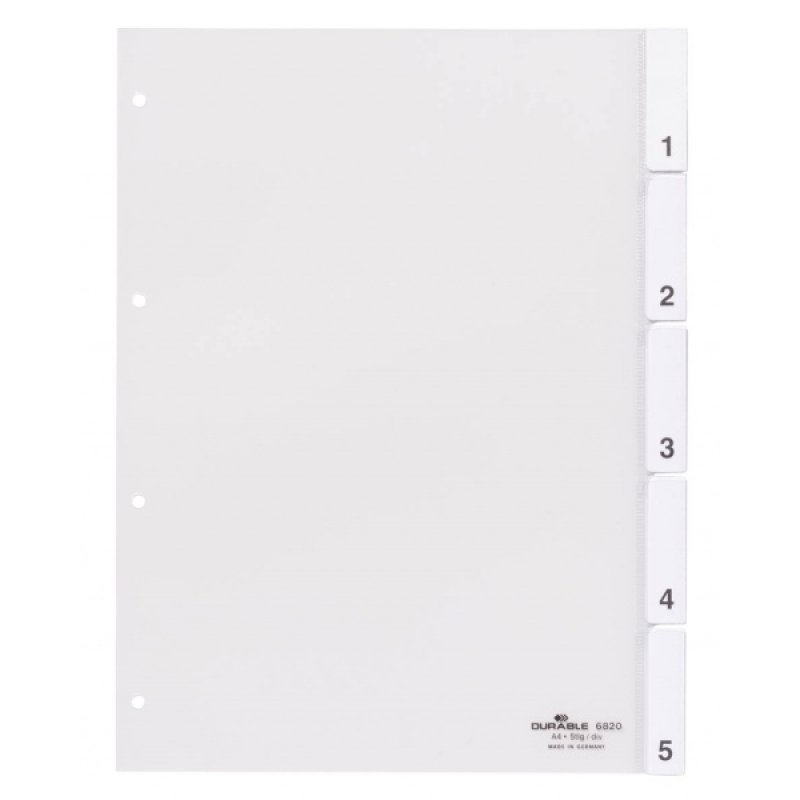 DURABLE Intercalaires en plastique, A4, 5 touches, transp.