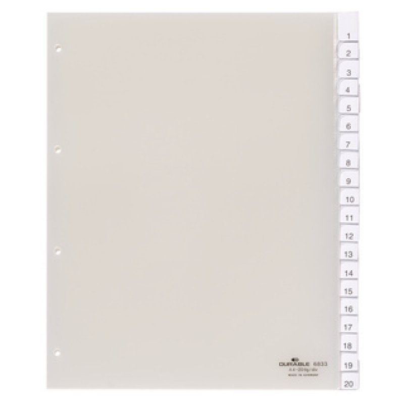 DURABLE Intercalaires en plastique, A4, 20 touches, transp.