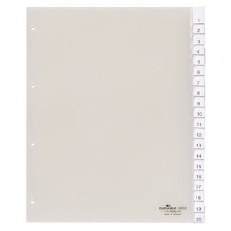 DURABLE Intercalaires en plastique, A4, 20 touches, transp.
