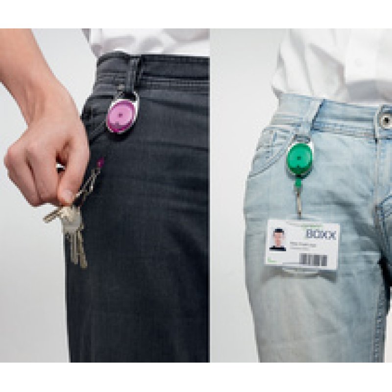 DURABLE Porte-badge avec enrouleur, oval, violet/transparent