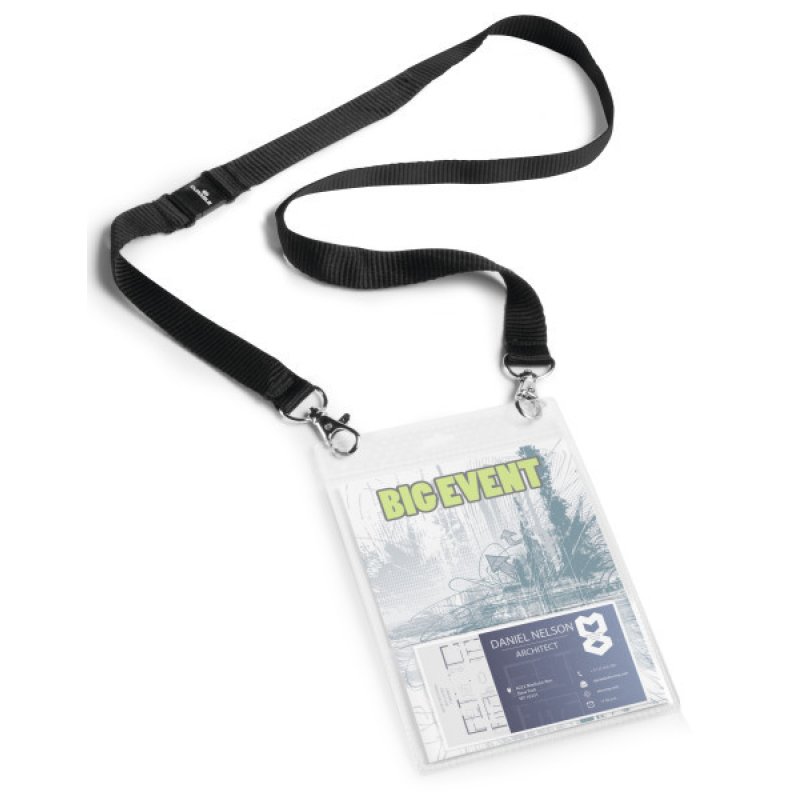 DURABLE Badge évènementiel, avec ruban en tissu, A6, noir