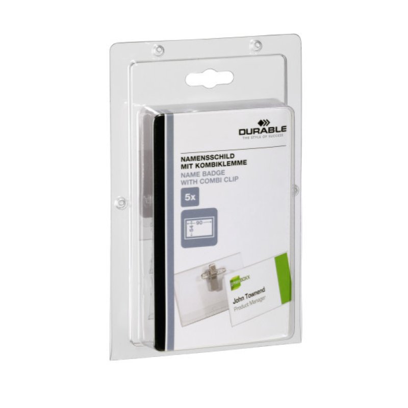 DURABLE Porte-badge avec clip & épingle, 90 x 54 mm