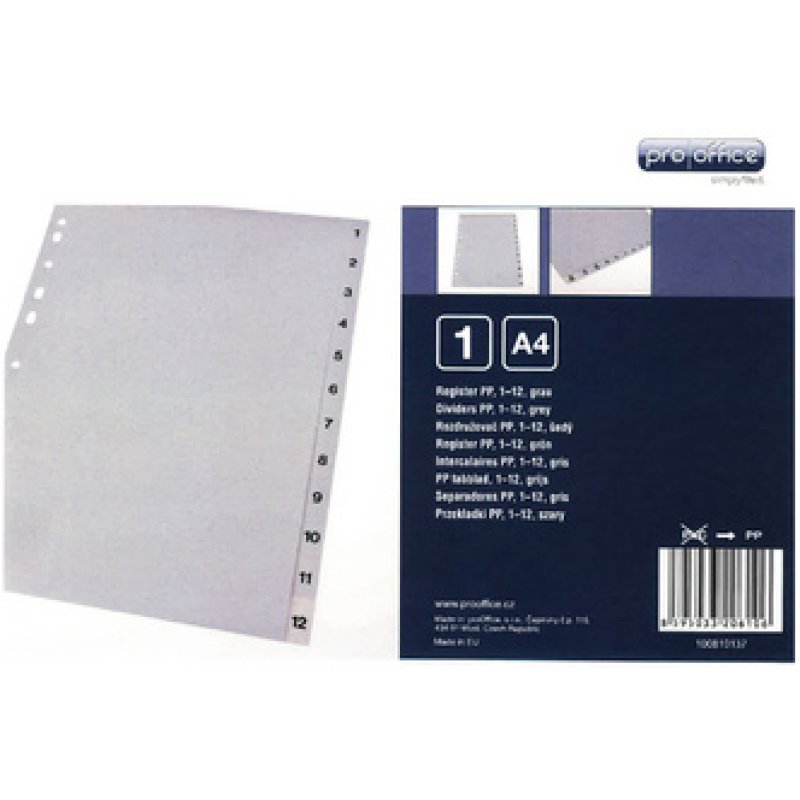 proOFFICE Intercalaires en plastique, numériques, A4