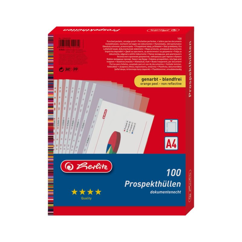 herlitz Pochette perforée, A4, grainé, 0,085 mm
